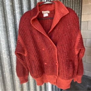 Vintage Gucci 1970s Rare Rust Red Mohair Blend Double Breasted Cardigan Size 40